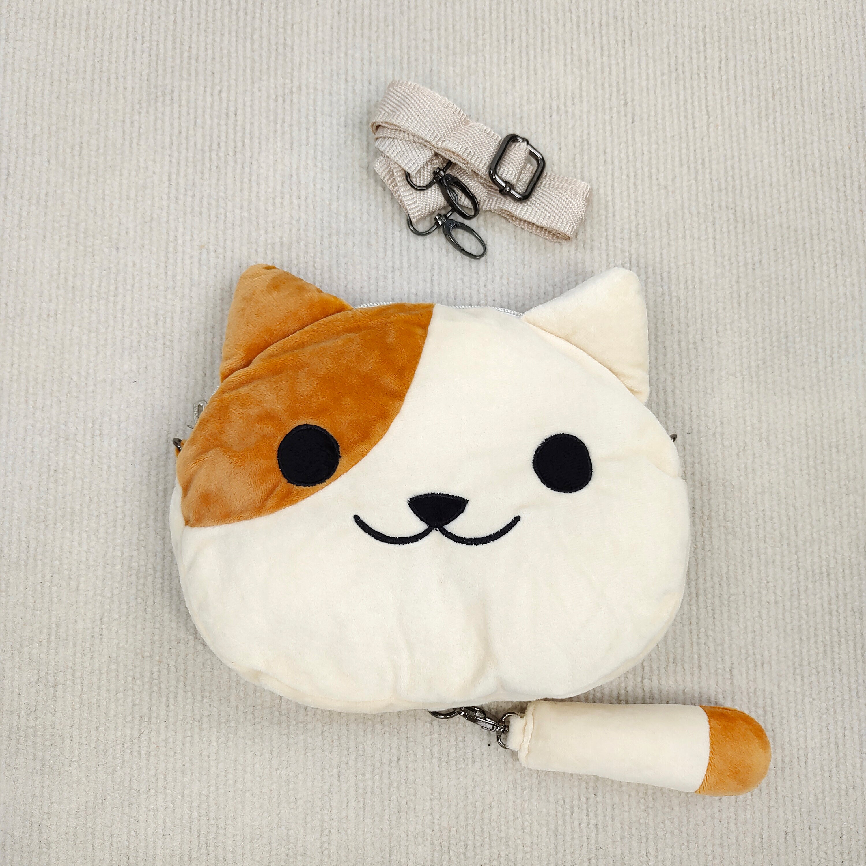 Kawaii Cat Face Plush Crossbody Bag with Tail & Strap Soft Furry Shoulder Purse (Clearance)